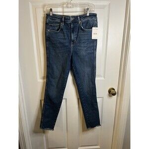 Free People Frayed Hem Skinny Leg 28" Inseam Women's Denim Jeans NWT Capri Blue